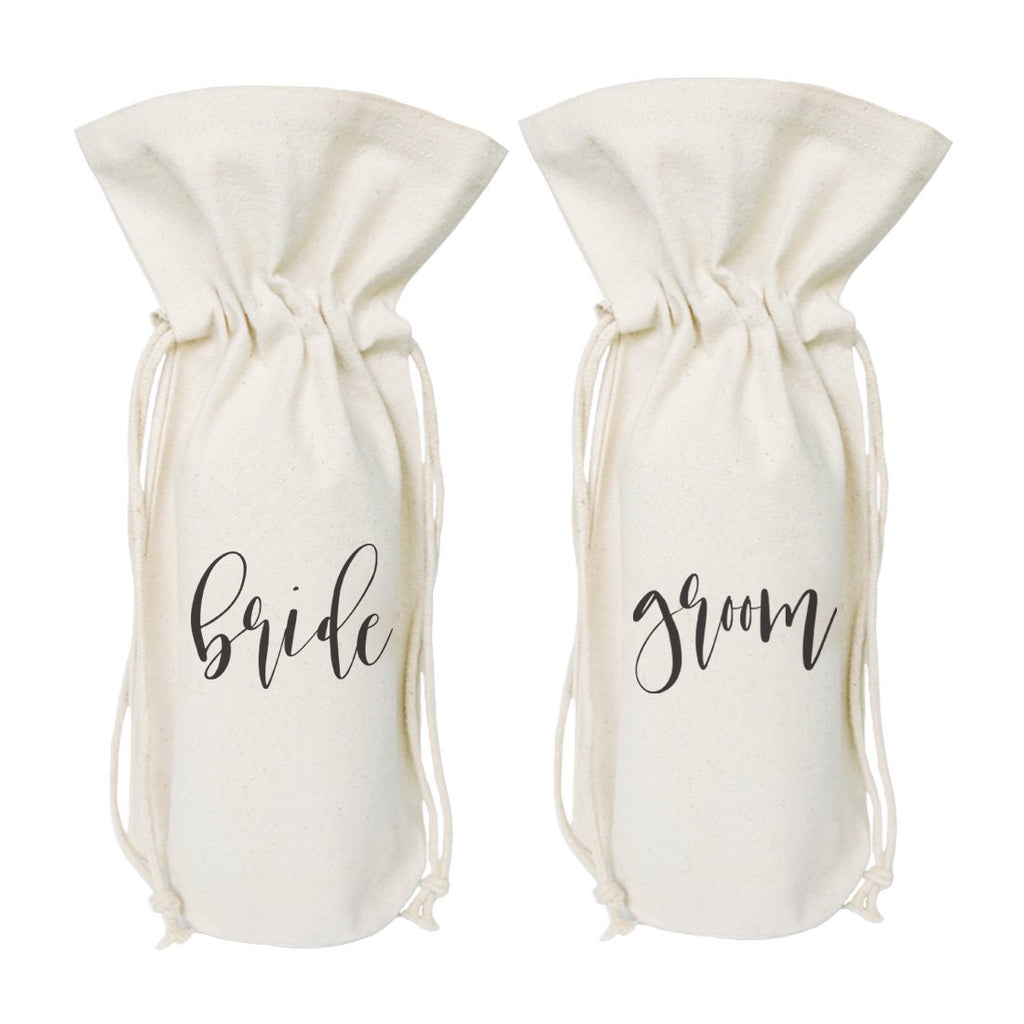 Bride and Groom Cotton Canvas Wine Bag 2-Pack