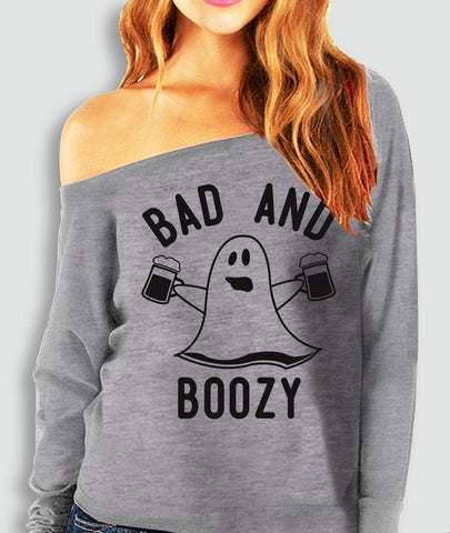 Bad & Boozy Halloween Ghost Heather Gray