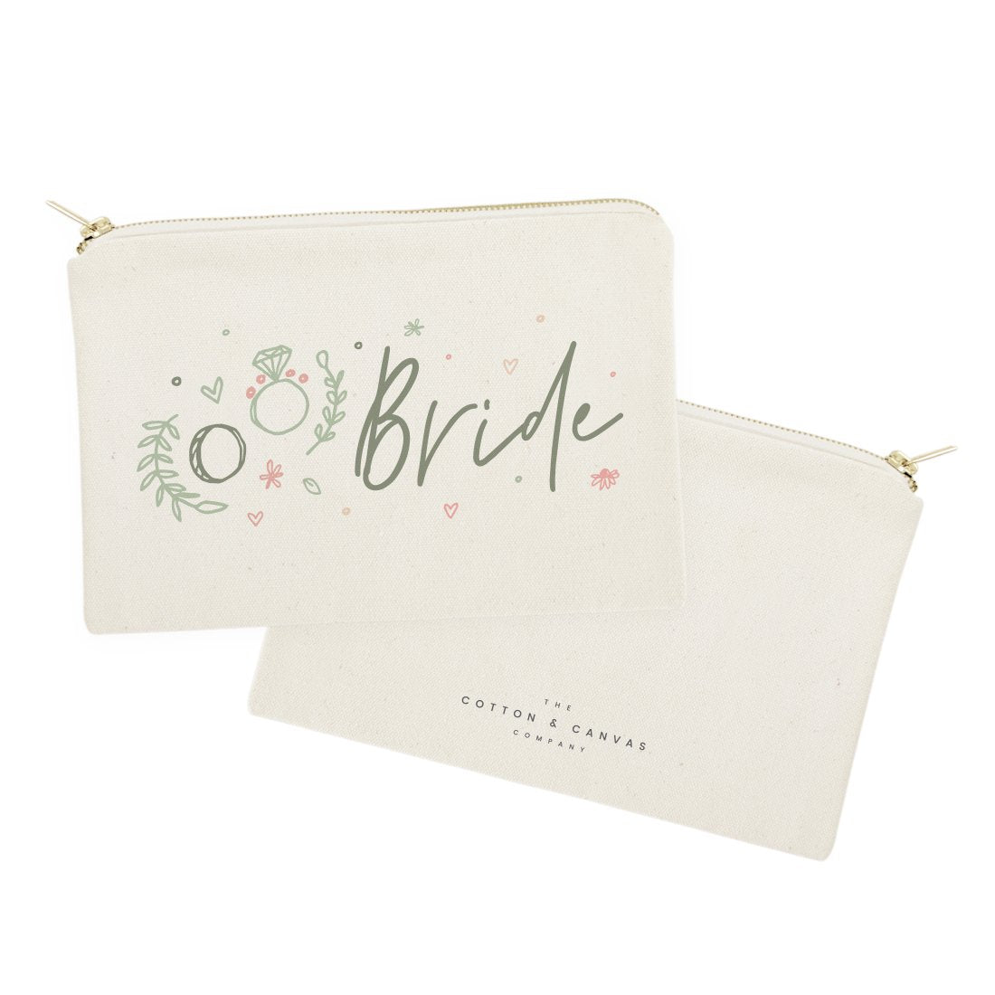 Floral Bride Cotton Canvas Cosmetic Bag