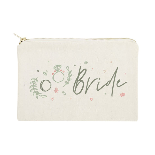 Floral Bride Cotton Canvas Cosmetic Bag