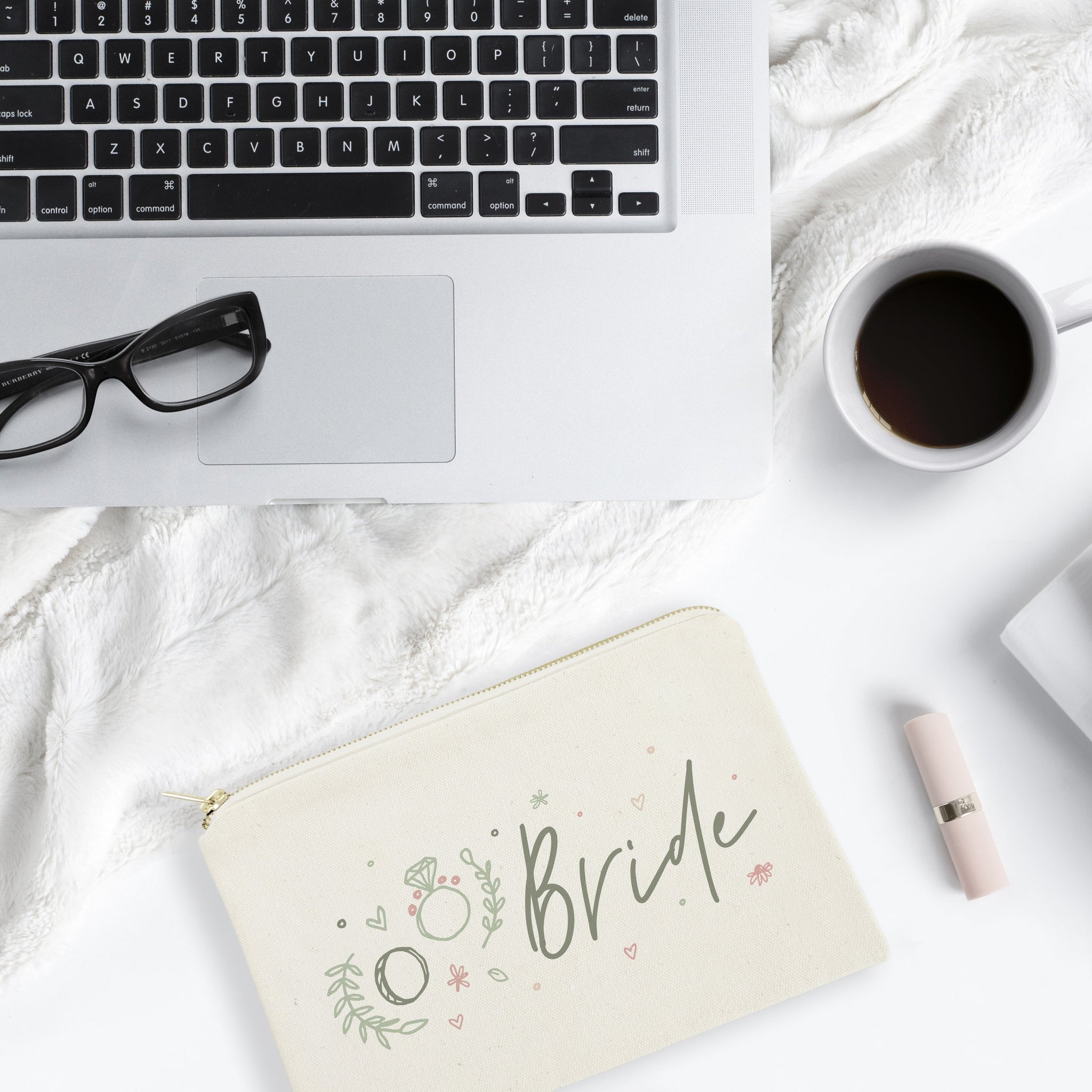 Floral Bride Cotton Canvas Cosmetic Bag