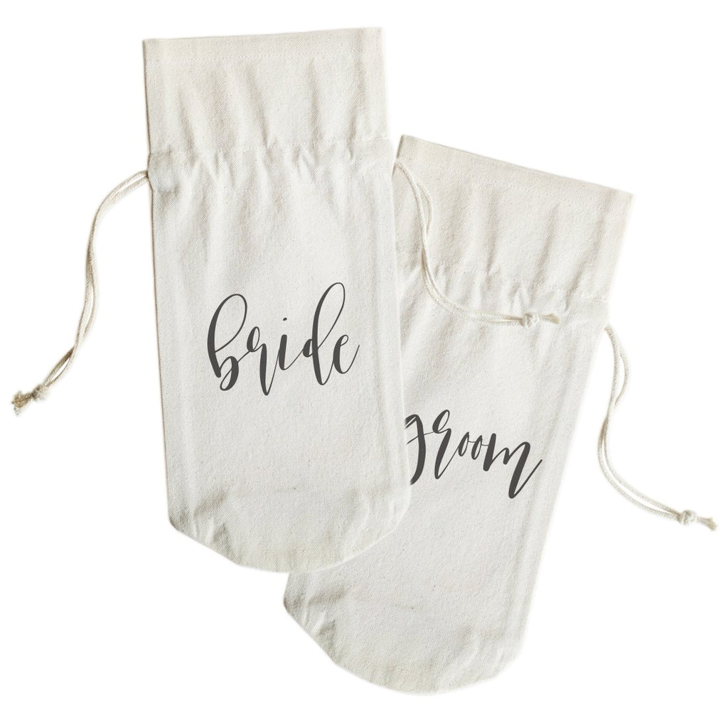 Bride and Groom Cotton Canvas Wine Bag 2-Pack