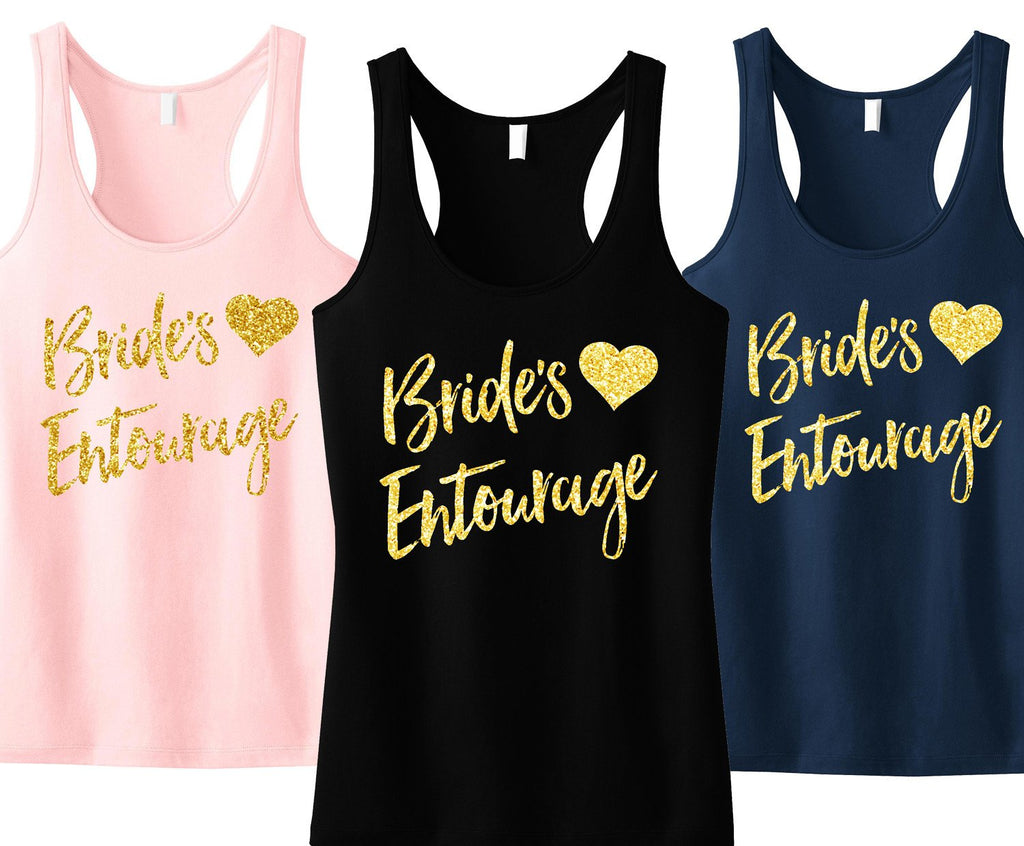 Brides Entourage Script Tank Top with Gold Glitter