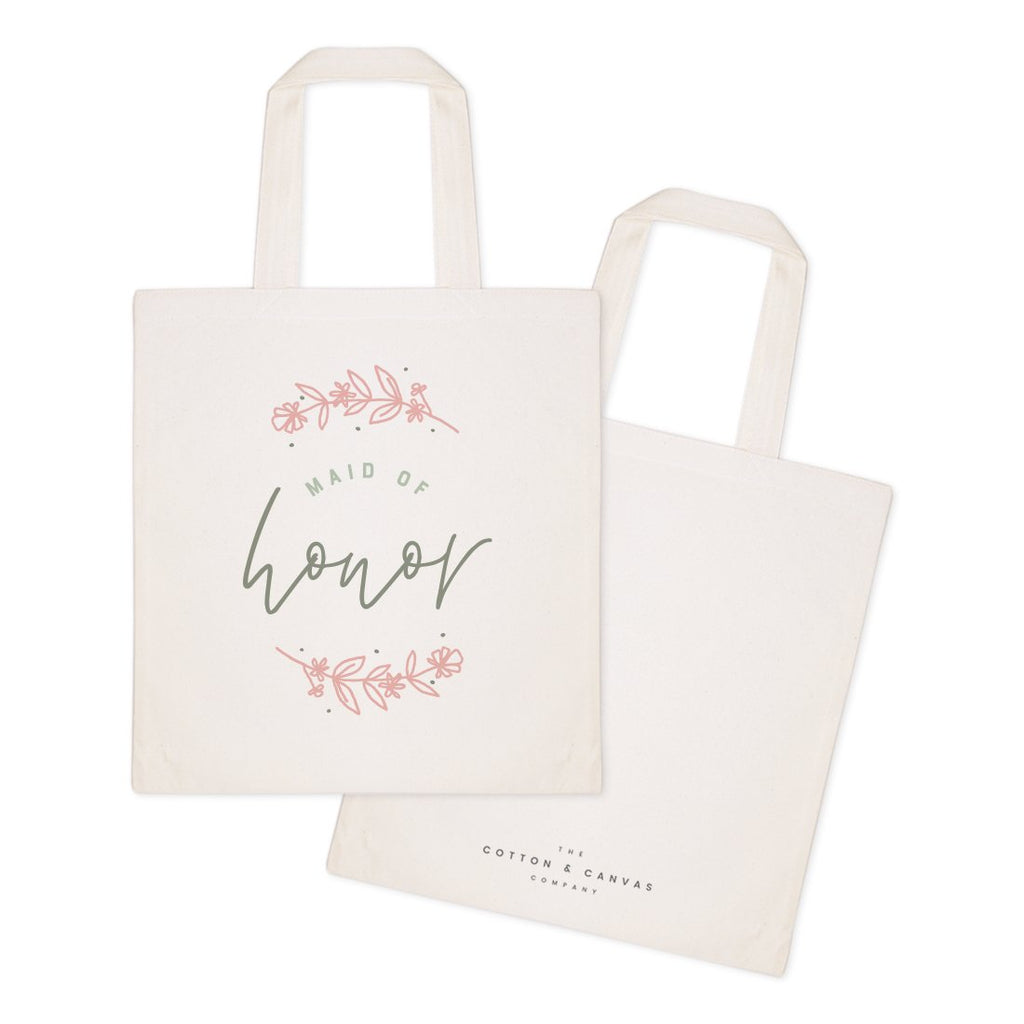 Floral Maid of Honor Wedding Cotton Canvas Tote Bag