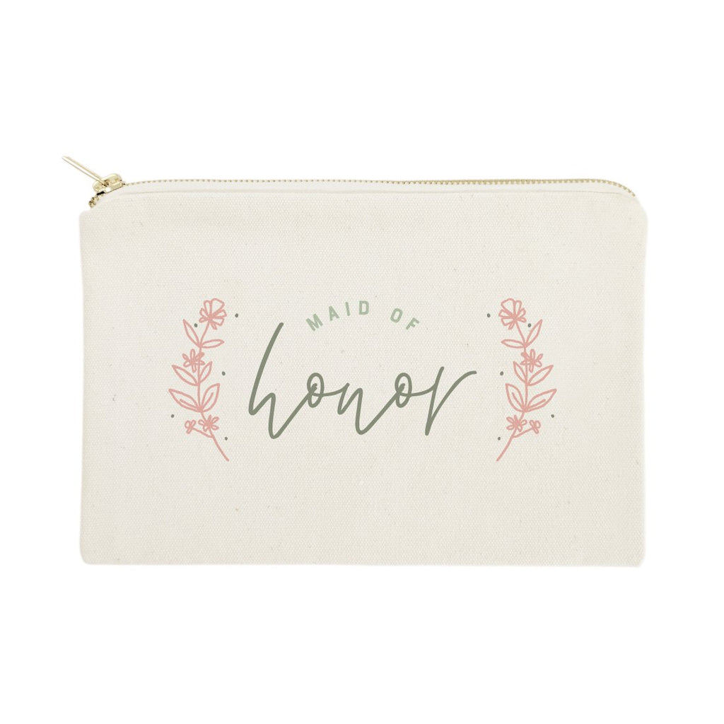 Floral Maid of Honor Cotton Canvas Cosmetic Bag