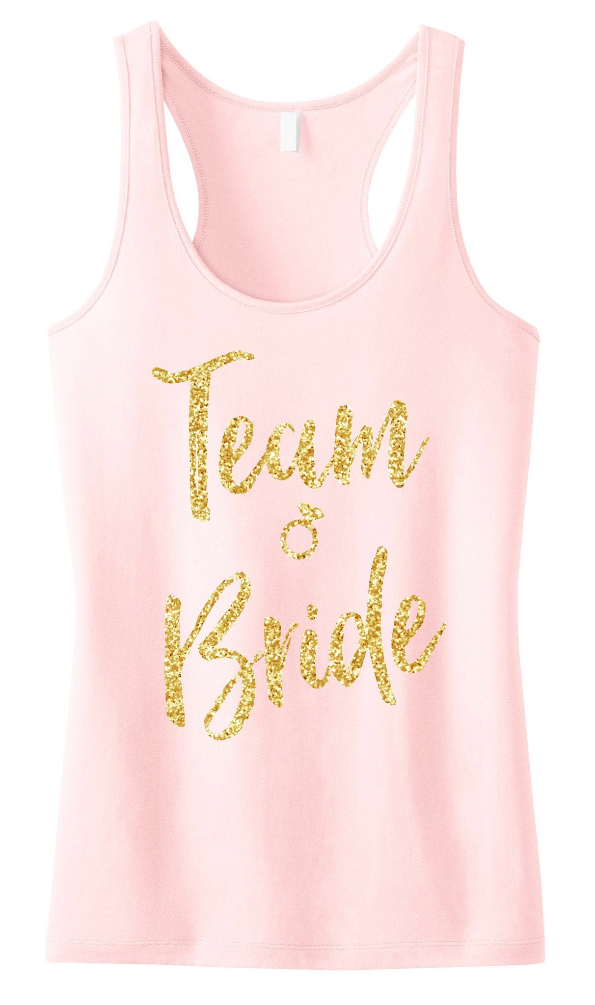 Team Bride Script Tank Top with Gold Glitter -