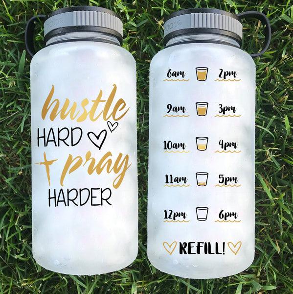 Hustle Hard Pray Harder Water Bottle | 34oz