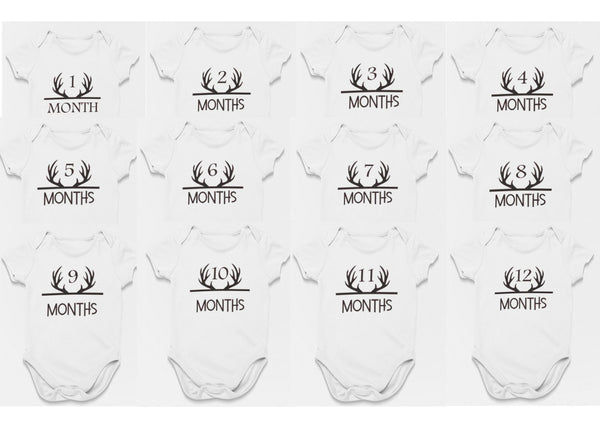 Antlers Monthly Baby Bodysuits