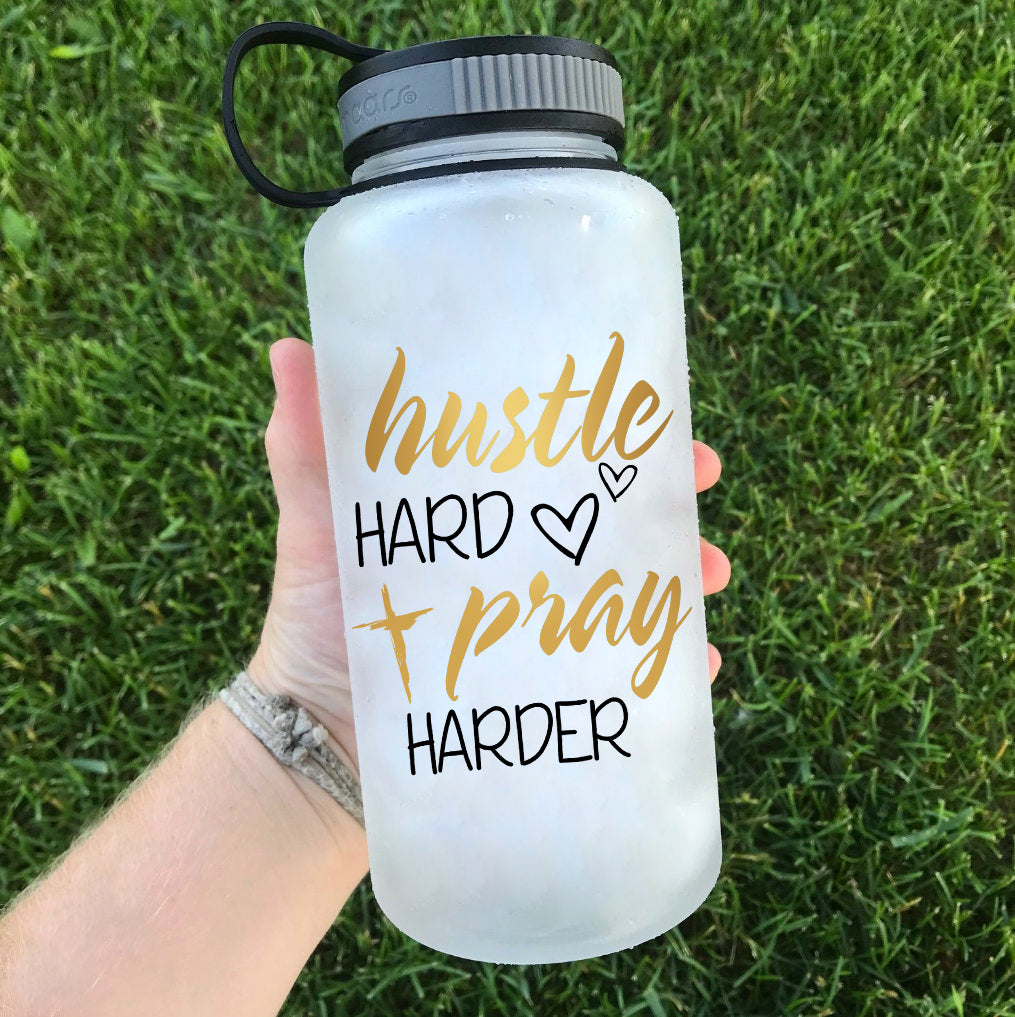 Hustle Hard Pray Harder Water Bottle | 34oz