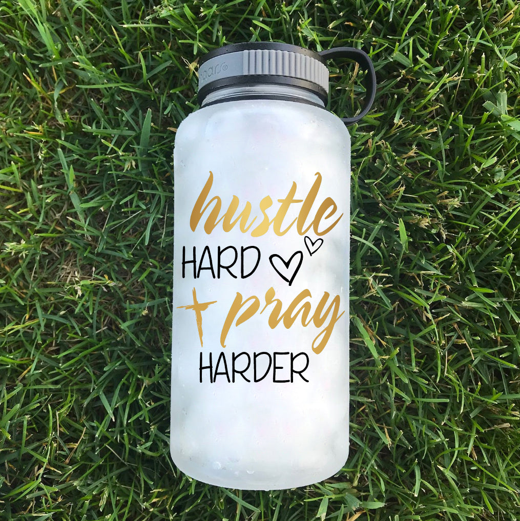 Hustle Hard Pray Harder Water Bottle | 34oz
